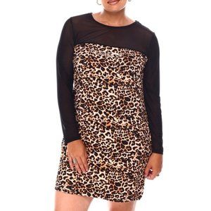 Bebe Long Sleeve Leopard Print Dress (Plus Sizes), Brand New